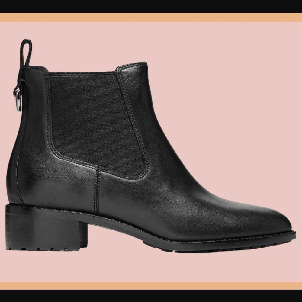 COLE HAAN Sz 6 NEWBURG Black Leather Ankle Chelsea Boot, Grand Os, Waterproof